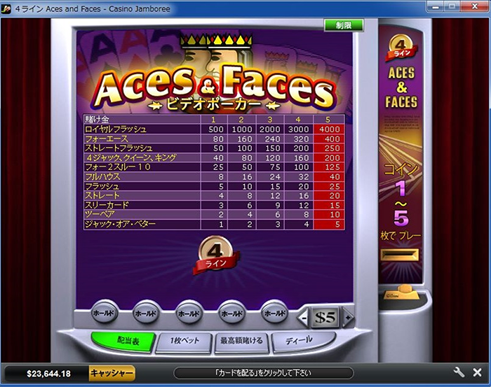 ビデオポーカー：Aces & Faces