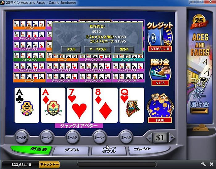 ビデオポーカー、ワンペアからフォーカード入る良い流れ