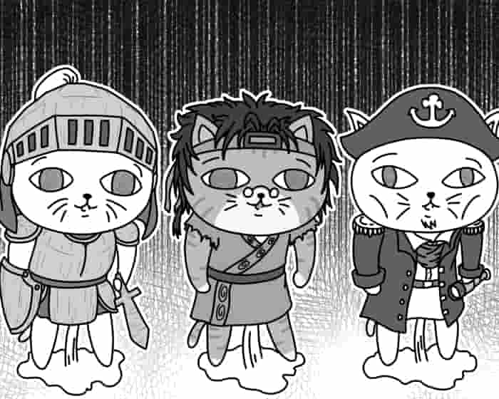 死んだような目の猫太と兵士猫海賊猫イラスト