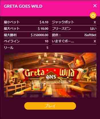 Greta Goes Wildのスロット情報一覧画面